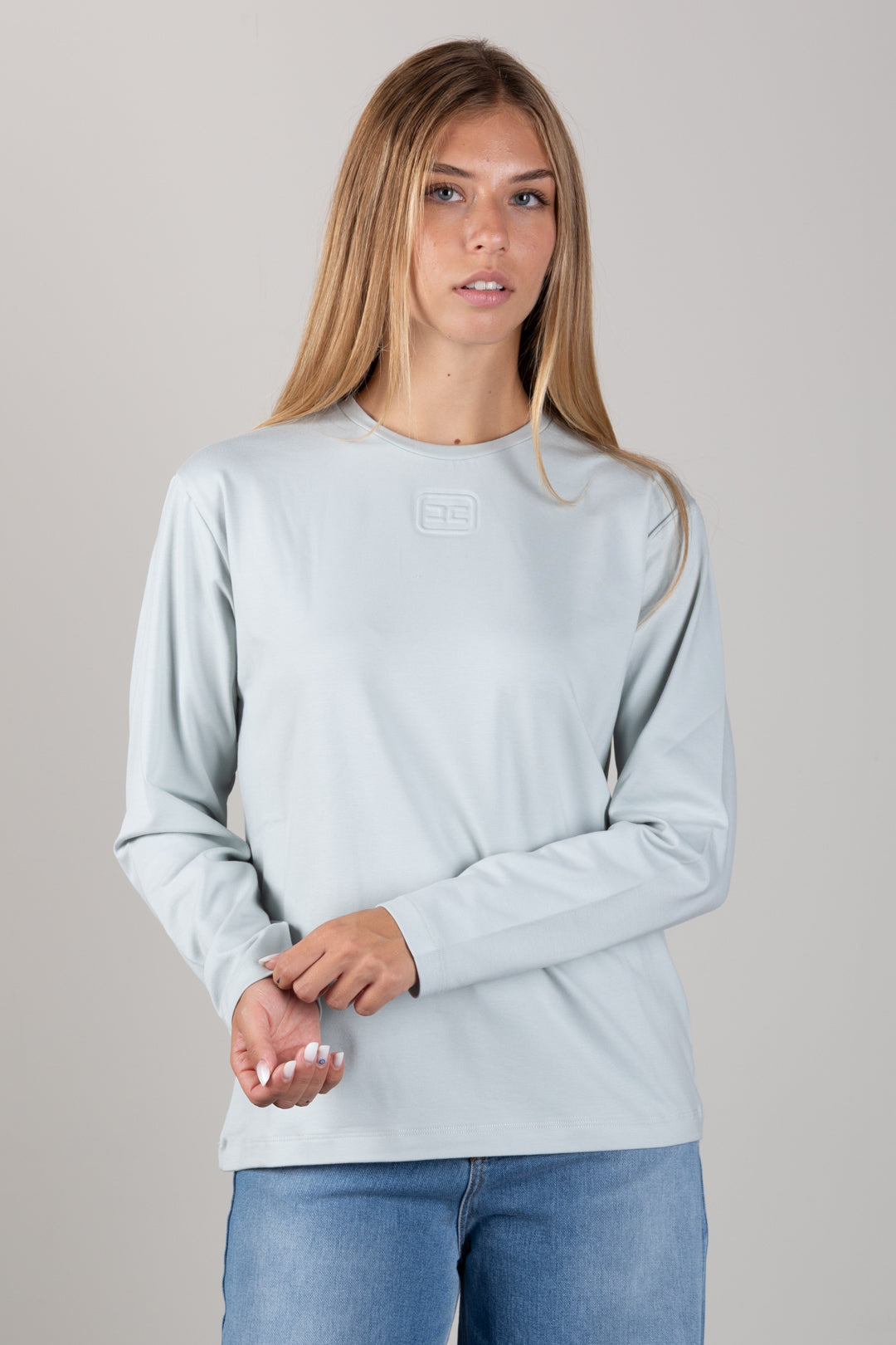 Elisabetta Franchi Bambina T-shirt a Maniche Lunghe con Logo Embossed EFTS272CJE018.1069