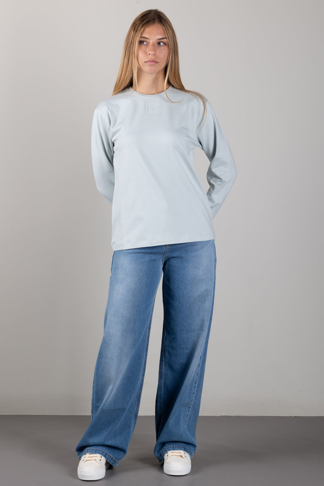 Elisabetta Franchi Bambina T-shirt a Maniche Lunghe con Logo Embossed EFTS272CJE018.1069