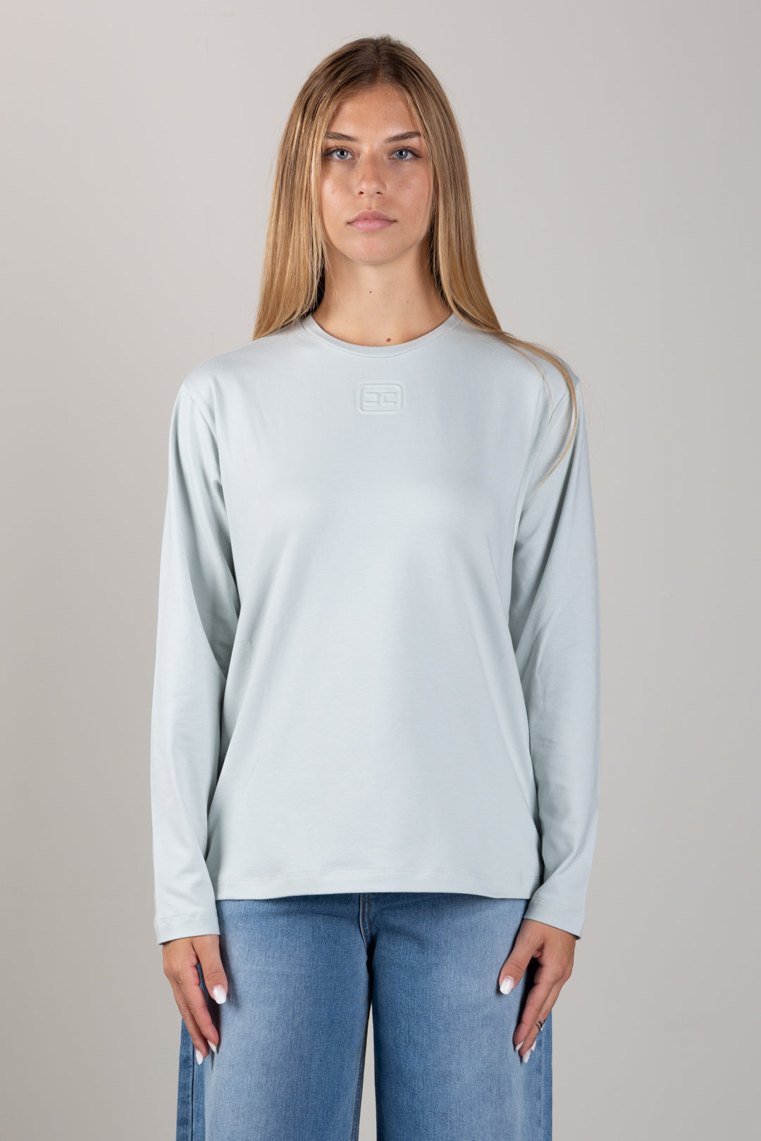 Elisabetta Franchi Bambina T-shirt a Maniche Lunghe con Logo Embossed EFTS272CJE018.1069