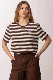Patrizia Pepe T-shirt a Righe con Logo Lettering 8M1824 J194 IVORY BROWN