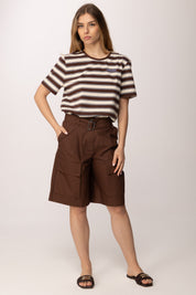 Patrizia Pepe T-shirt a Righe con Logo Lettering 8M1824 J194 IVORY BROWN