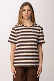Patrizia Pepe T-shirt a Righe con Logo Lettering 8M1824 J194 IVORY BROWN