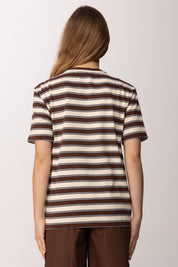 Patrizia Pepe T-shirt a Righe con Logo Lettering 8M1824 J194 IVORY BROWN