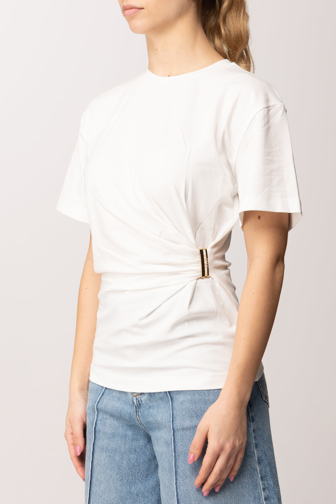 Pinko T-shirt con Drappeggio e Dettaglio Oro Al Fianco 106455 A35D Z05