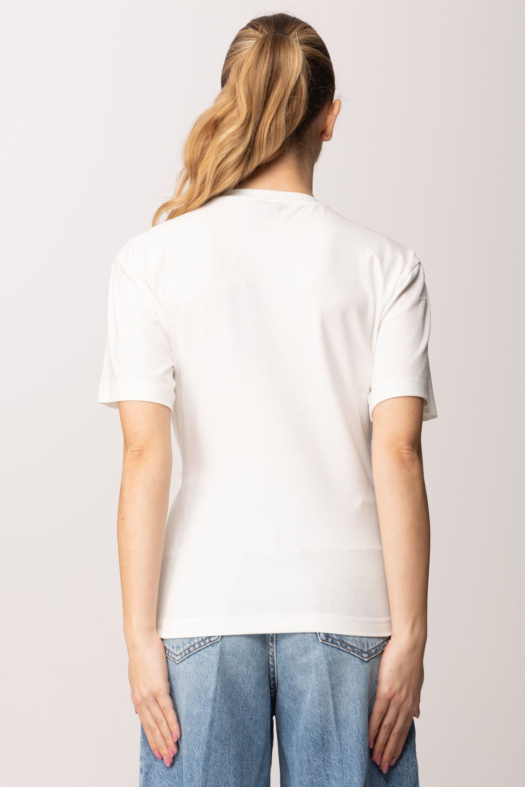 Pinko T-shirt con Drappeggio e Dettaglio Oro Al Fianco 106455 A35D Z05