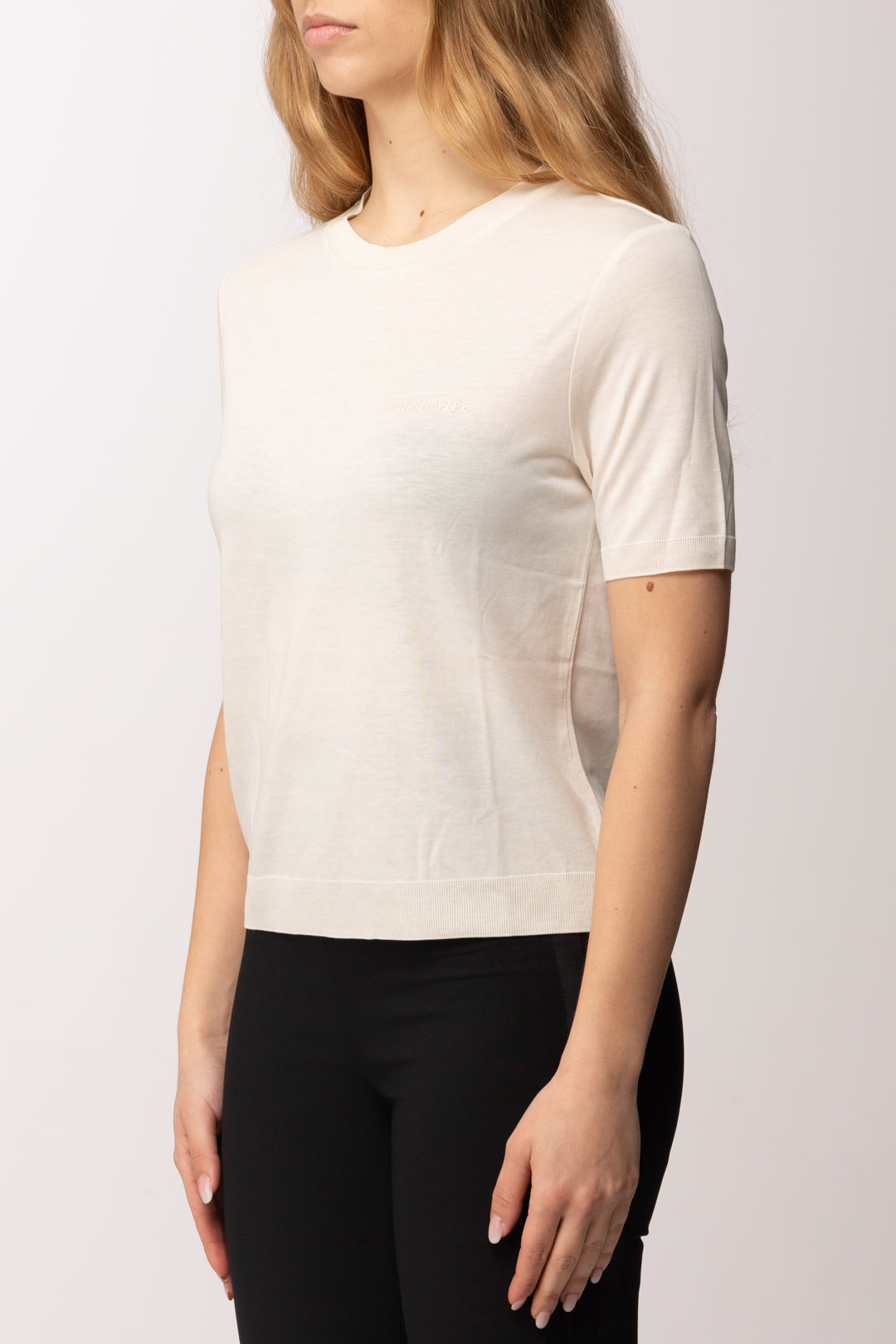 Patrizia Pepe T-shirt con Lettering Logo Ricamato 2M4542 J419 PEARL IVORY