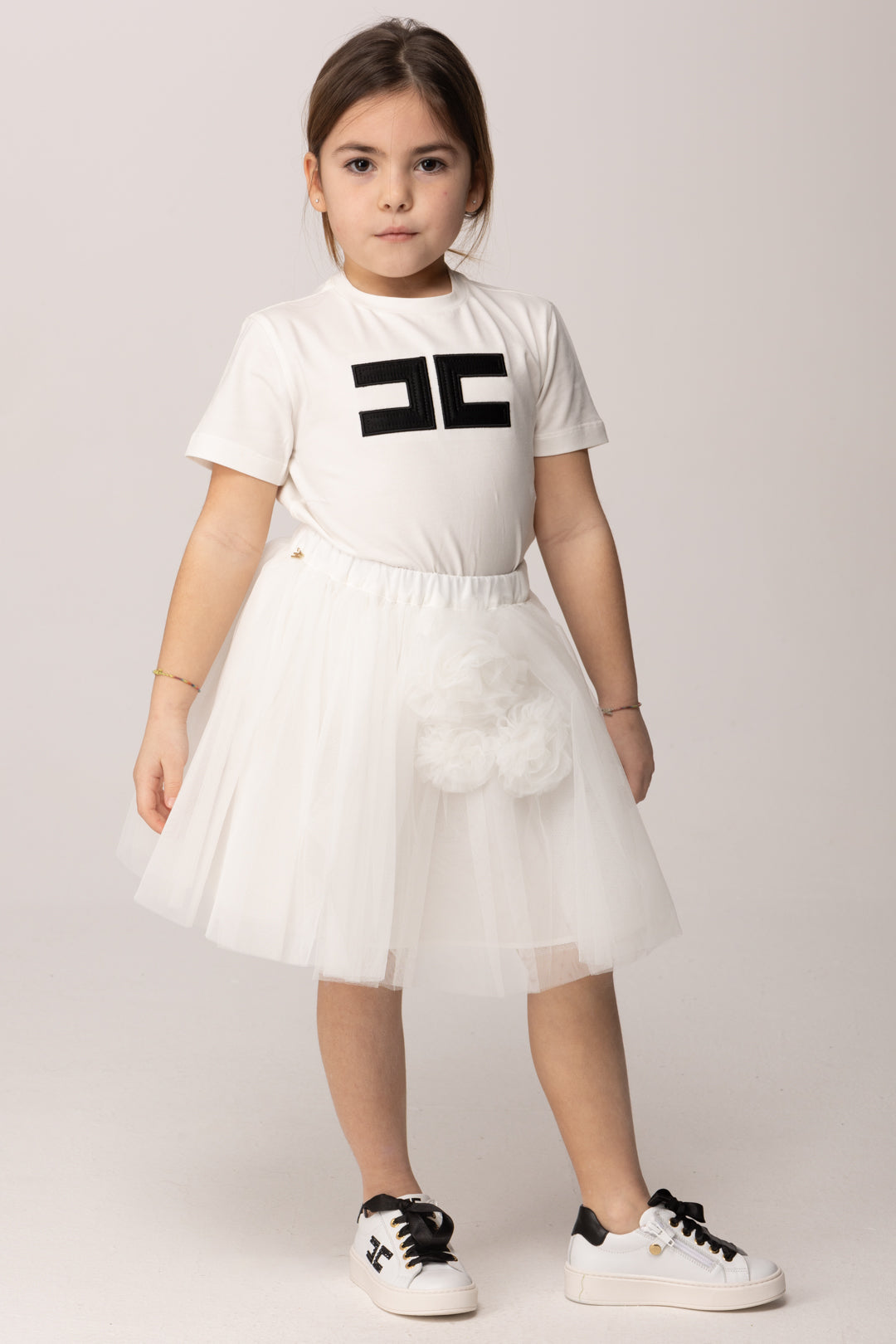 Elisabetta Franchi Bambina T-shirt con Logo Cc a Contrasto EGTS1100JE006.0185