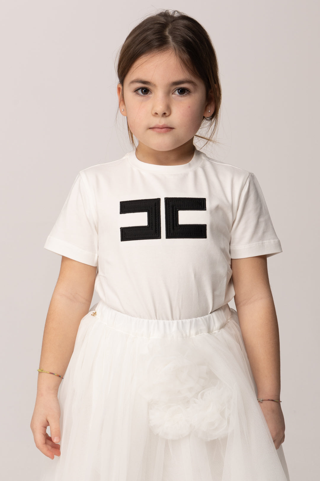 Elisabetta Franchi Bambina T-shirt con Logo Cc a Contrasto EGTS1100JE006.0185
