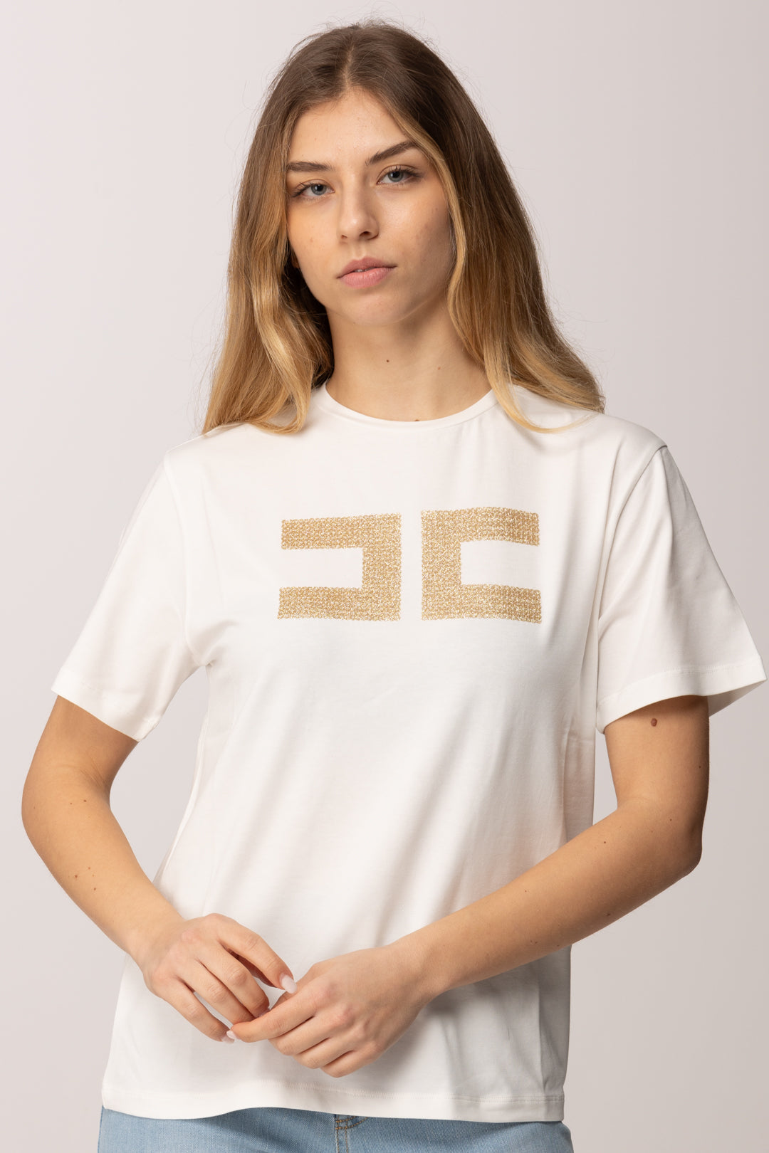 Elisabetta Franchi Bambina T-shirt con Logo Cc In Strass EFTS2590JE006.0115