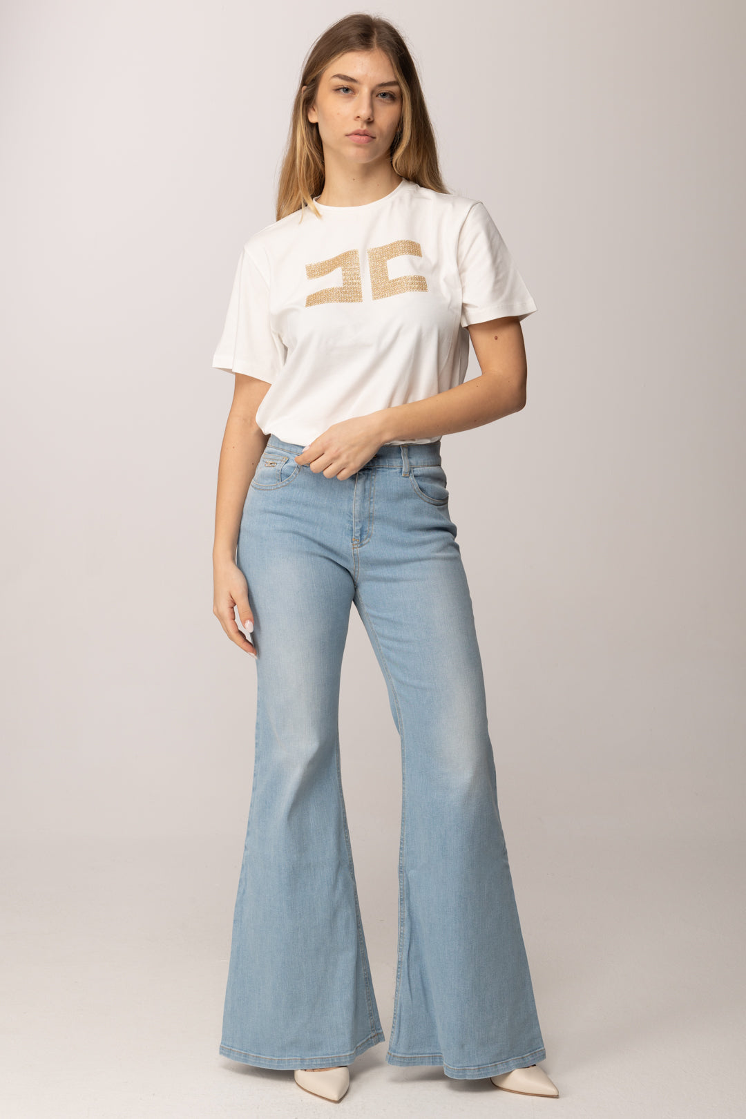 Elisabetta Franchi Bambina T-shirt con Logo Cc In Strass EFTS2590JE006.0115