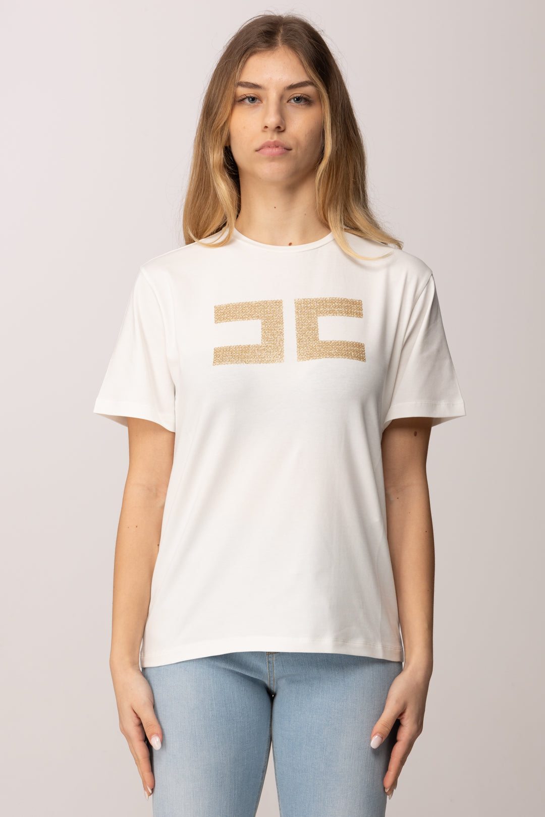 Elisabetta Franchi Bambina T-shirt con Logo Cc In Strass EFTS2590JE006.0115