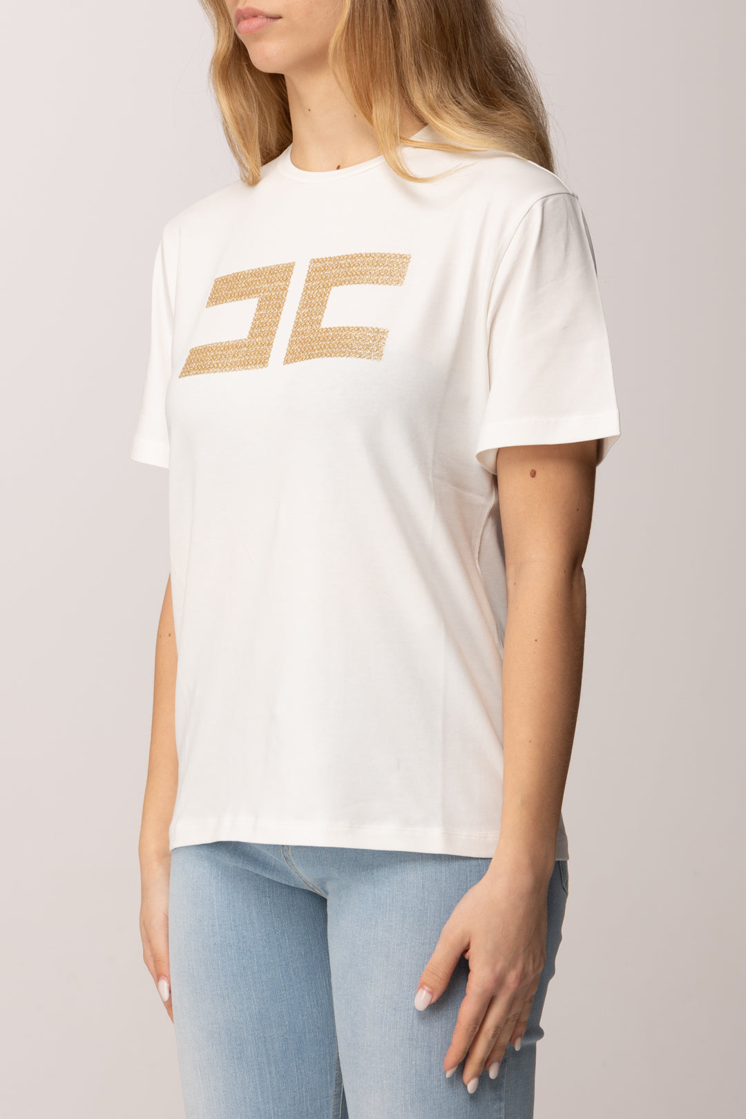 Elisabetta Franchi Bambina T-shirt con Logo Cc In Strass EFTS2590JE006.0115