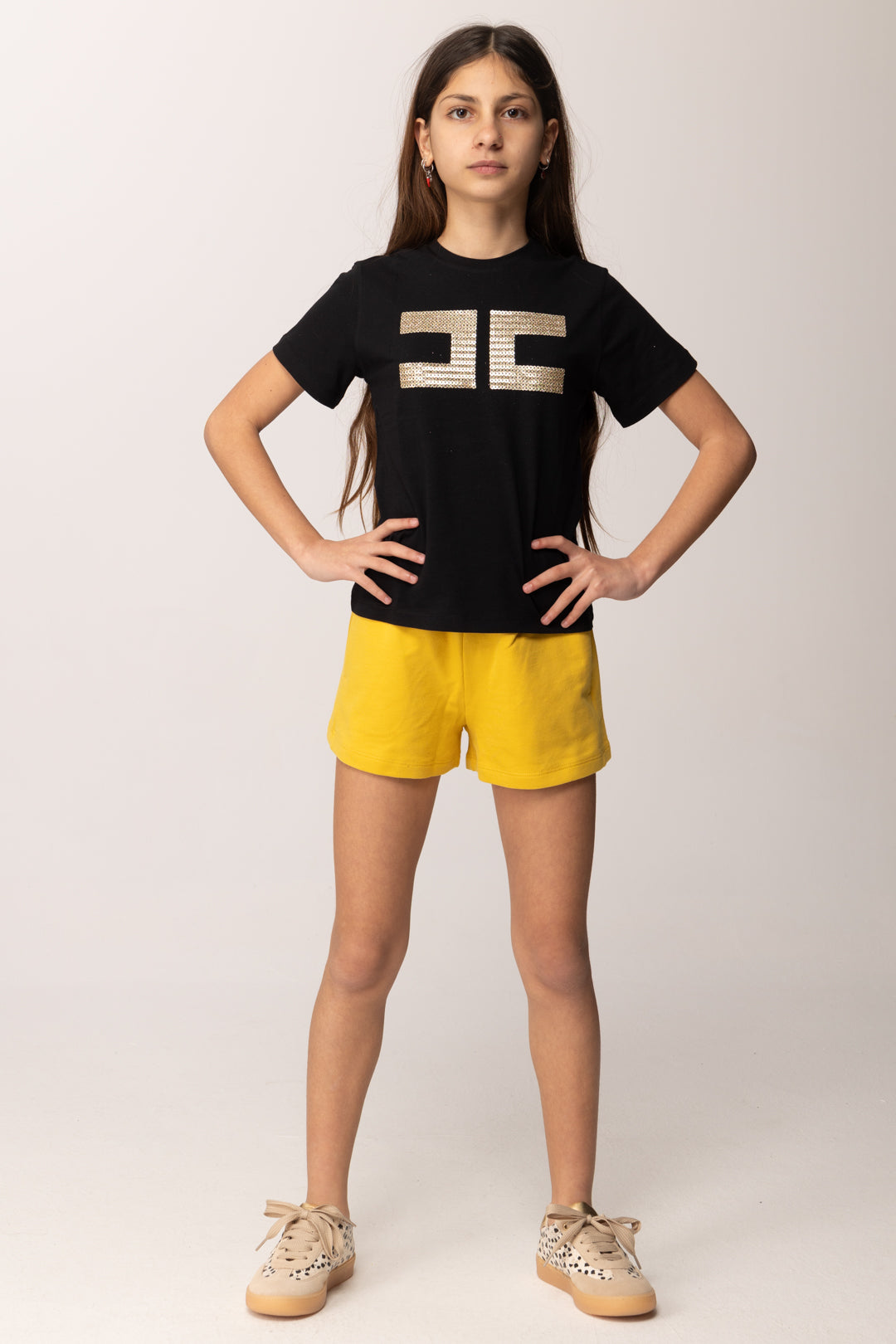 Elisabetta Franchi Bambina T-shirt con Logo Cc In Strass EFTS2590JE006.N005