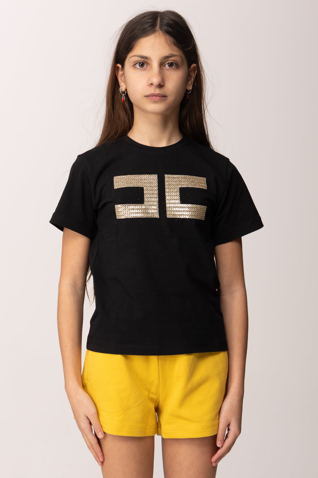Elisabetta Franchi Bambina T-shirt con Logo Cc In Strass EFTS2590JE006.N005