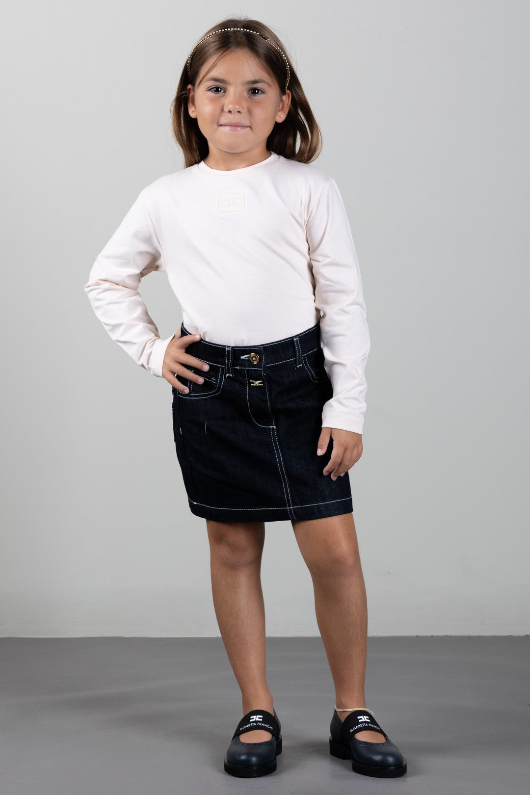 Elisabetta Franchi Bambina T-shirt con Logo Embossed EFTS272CJE018.C063