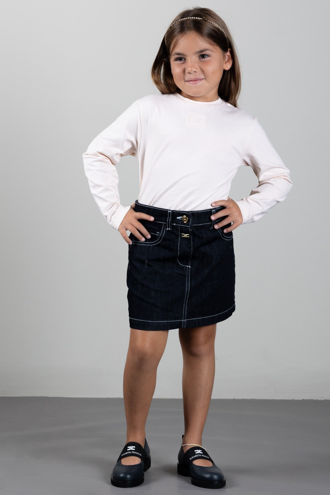 Elisabetta Franchi Bambina T-shirt con Logo Embossed EFTS272CJE018.C063