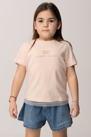 Elisabetta Franchi Bambina T-shirt con Logo Glitter e Fondo In Tulle EGTS1130JE006.C125
