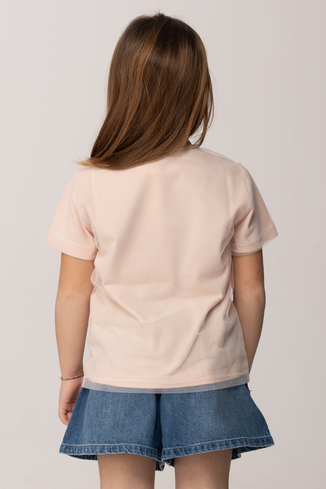 Elisabetta Franchi Bambina T-shirt con Logo Glitter e Fondo In Tulle EGTS1130JE006.C125