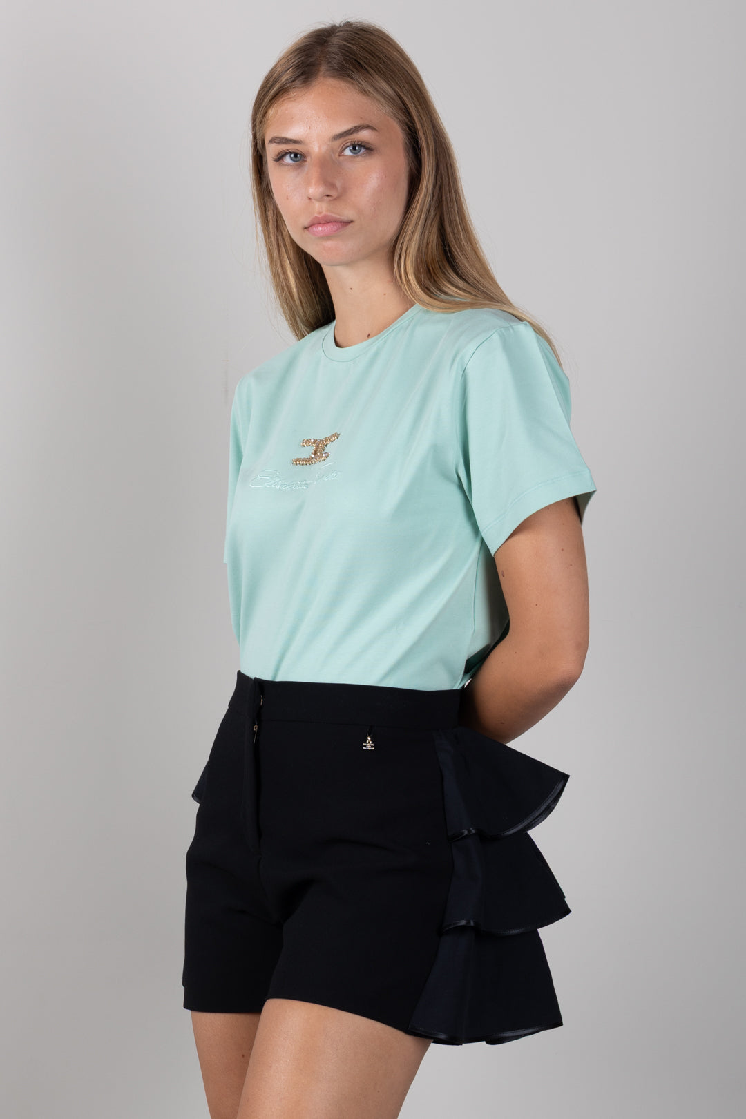 Elisabetta Franchi Bambina T-shirt con Logo In Strass EFTS271CJE018.1069