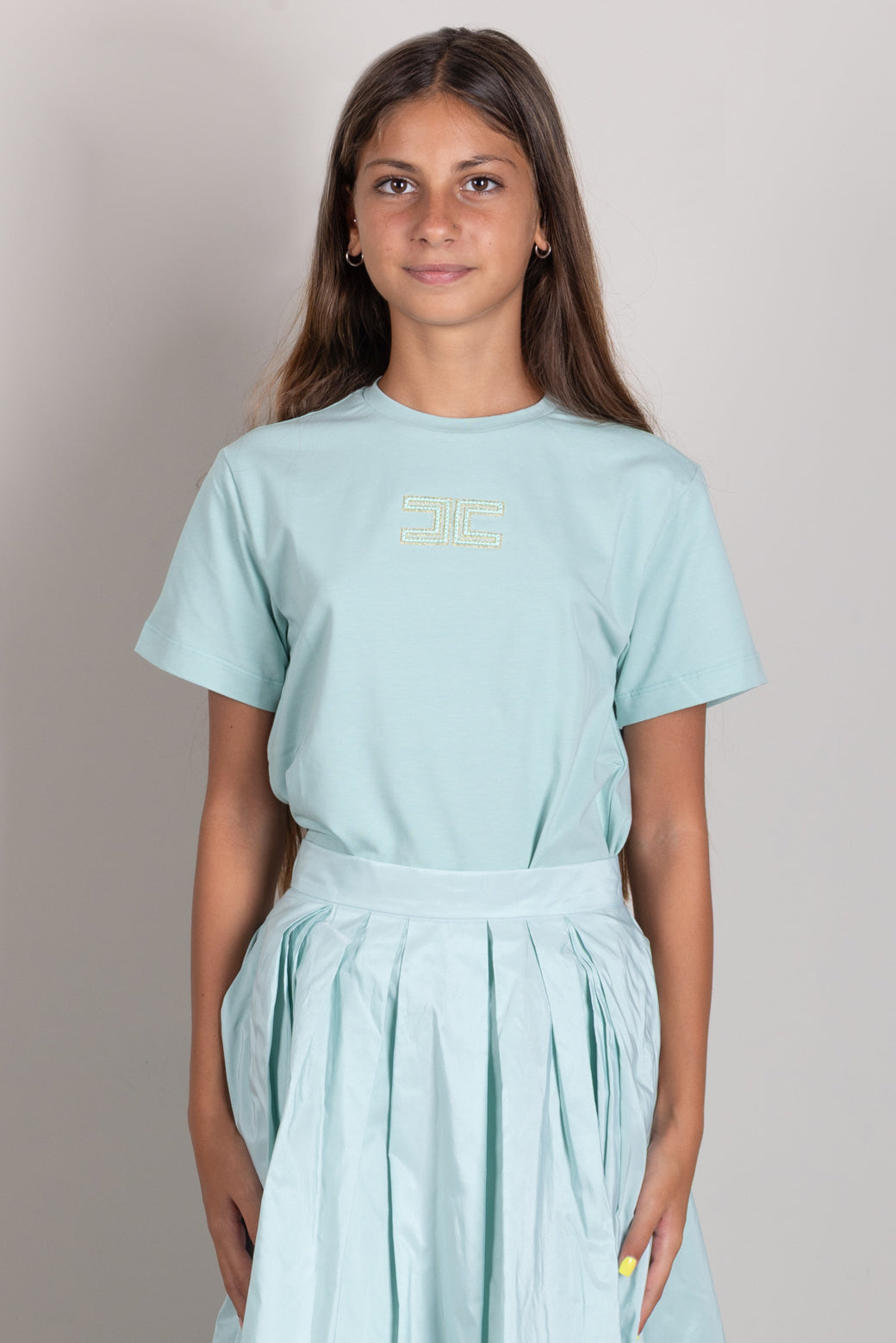 Elisabetta Franchi Bambina T-shirt  con Logo Ricamato a Contrasto EFTS268CJE018.1369