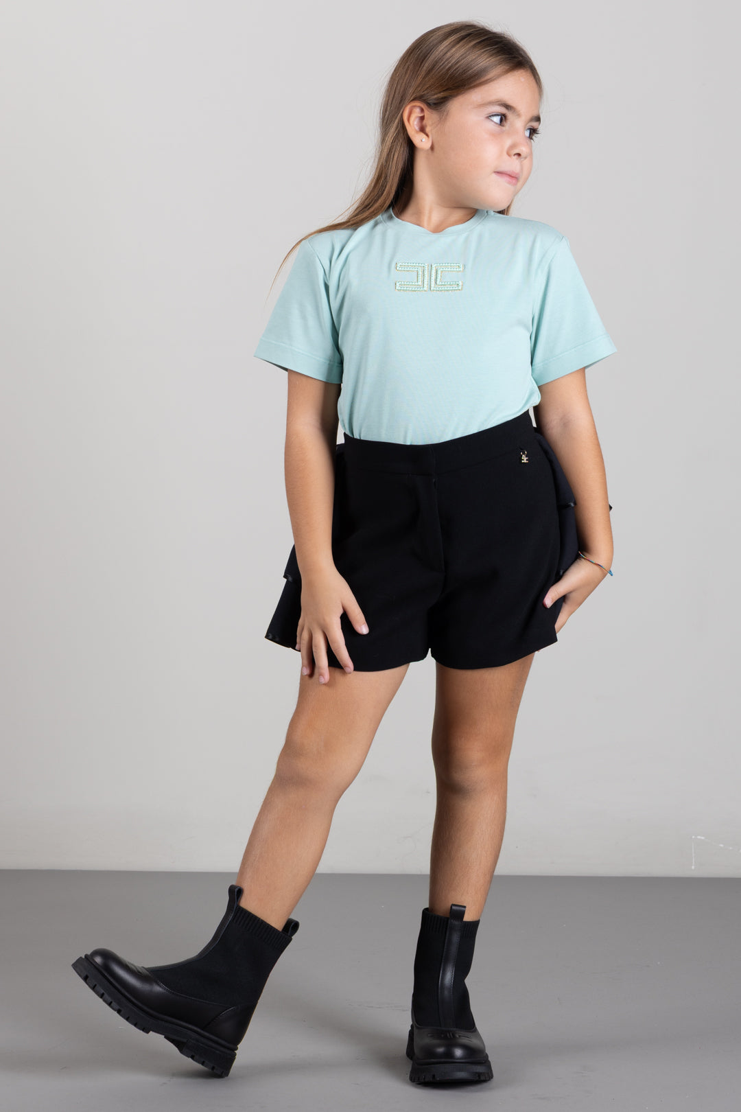 Elisabetta Franchi Bambina T-shirt  con Logo Ricamato a Contrasto EFTS268CJE018.1369