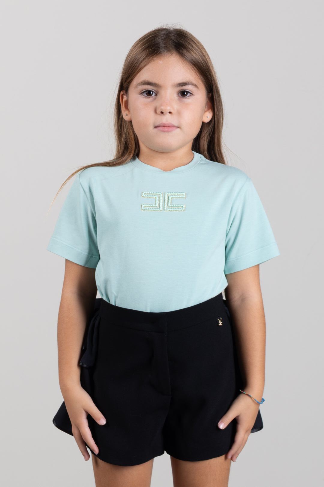 Elisabetta Franchi Bambina T-shirt  con Logo Ricamato a Contrasto EFTS268CJE018.1369