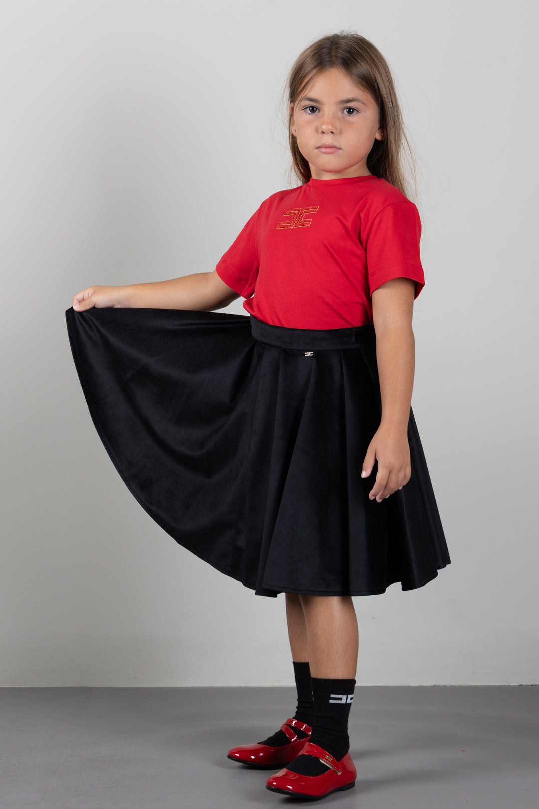 Elisabetta Franchi Bambina T-shirt con Logo Ricamato a Contrasto EFTS268CJE018.3428
