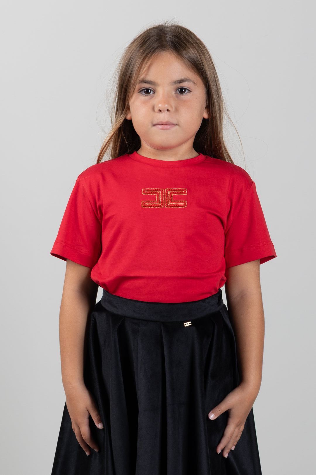 Elisabetta Franchi Bambina T-shirt con Logo Ricamato a Contrasto EFTS268CJE018.3428