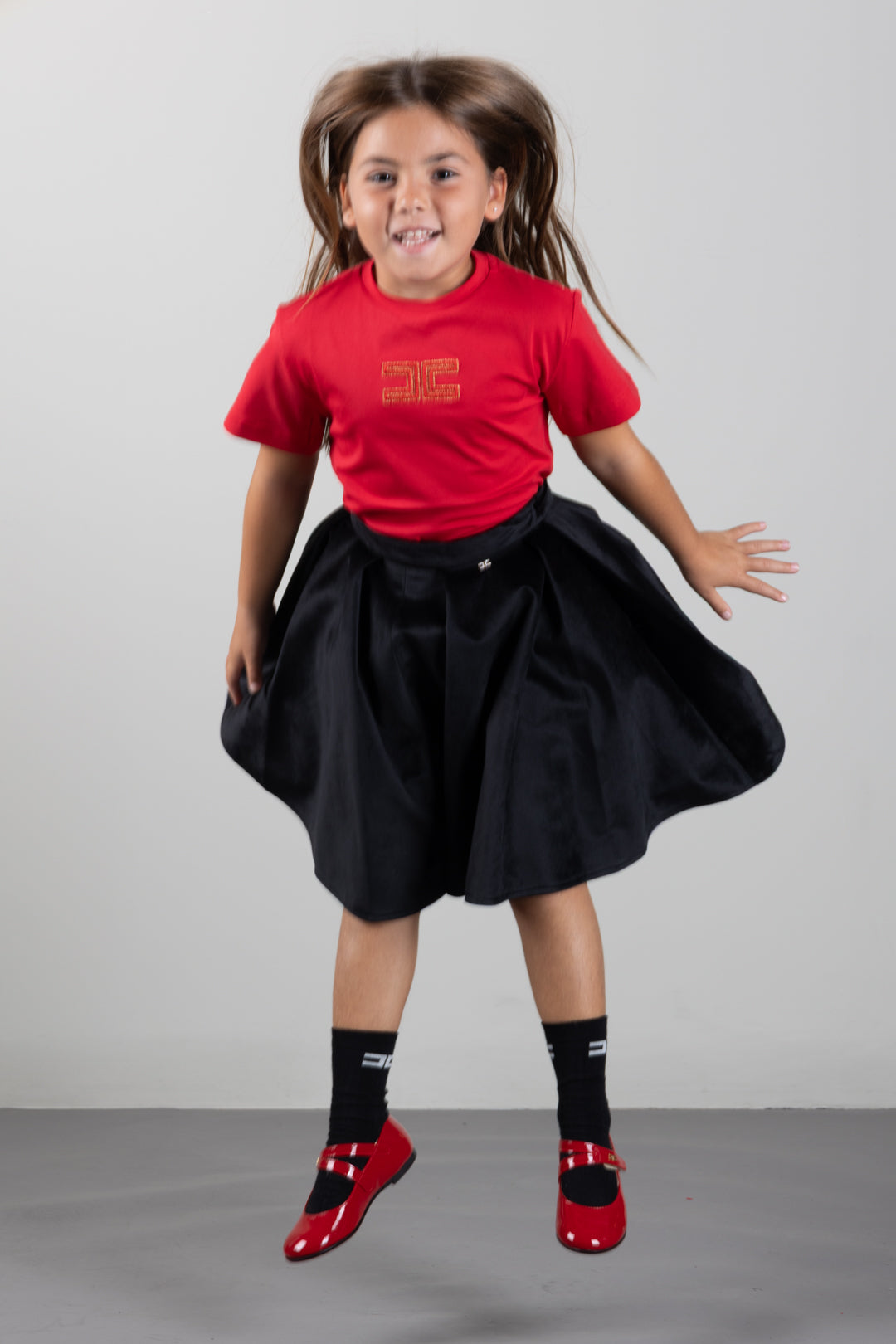Elisabetta Franchi Bambina T-shirt con Logo Ricamato a Contrasto EFTS268CJE018.3428