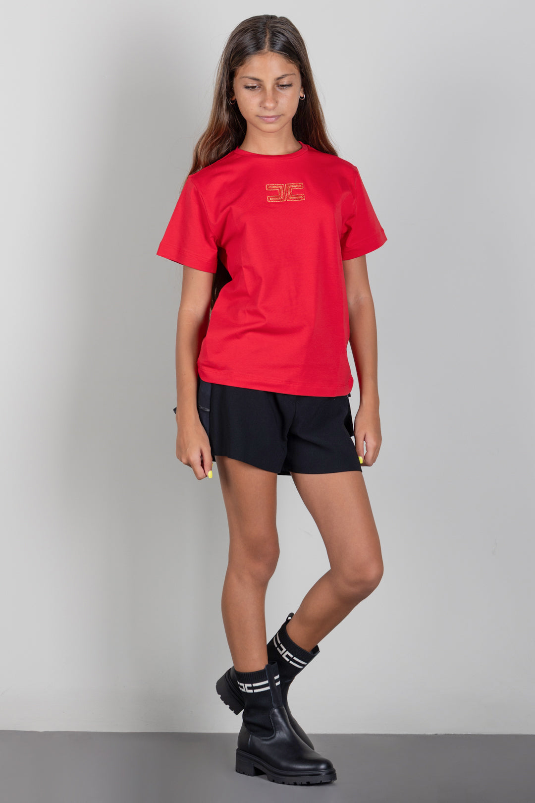 Elisabetta Franchi Bambina T-shirt con Logo Ricamato a Contrasto EFTS268CJE018.3428