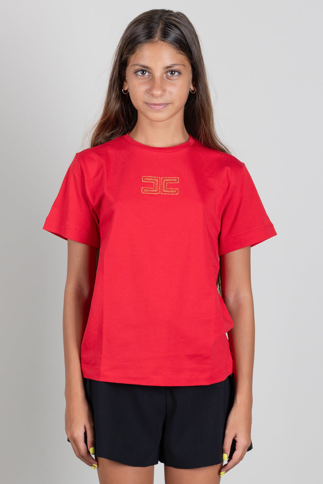 Elisabetta Franchi Bambina T-shirt con Logo Ricamato a Contrasto EFTS268CJE018.3428