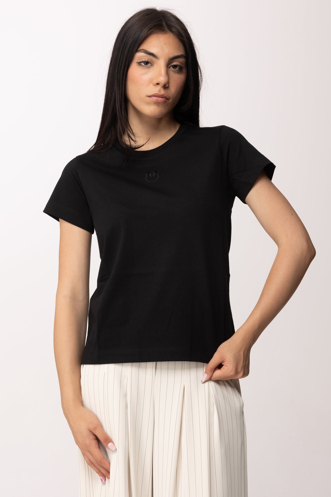 Pinko T-shirt con Logo Ricamato e Stampa Frontale 100355 A339 Z99