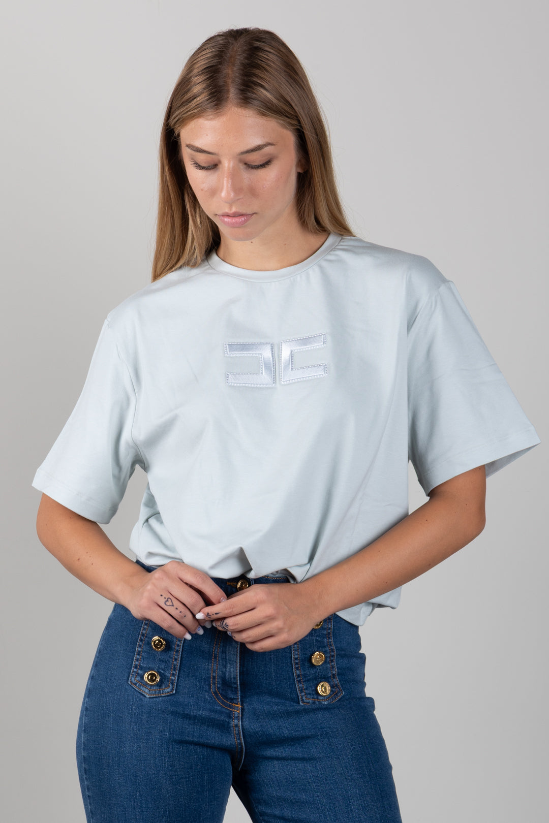 Elisabetta Franchi Bambina T-shirt con Logo Ricamato EFTS265CJE018.1069