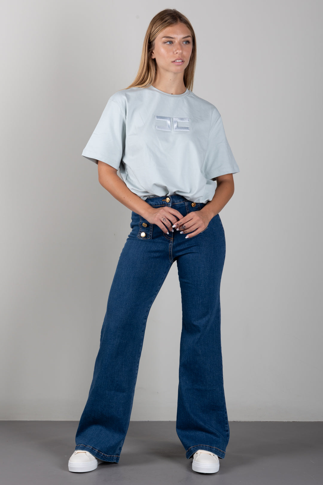 Elisabetta Franchi Bambina T-shirt con Logo Ricamato EFTS265CJE018.1069