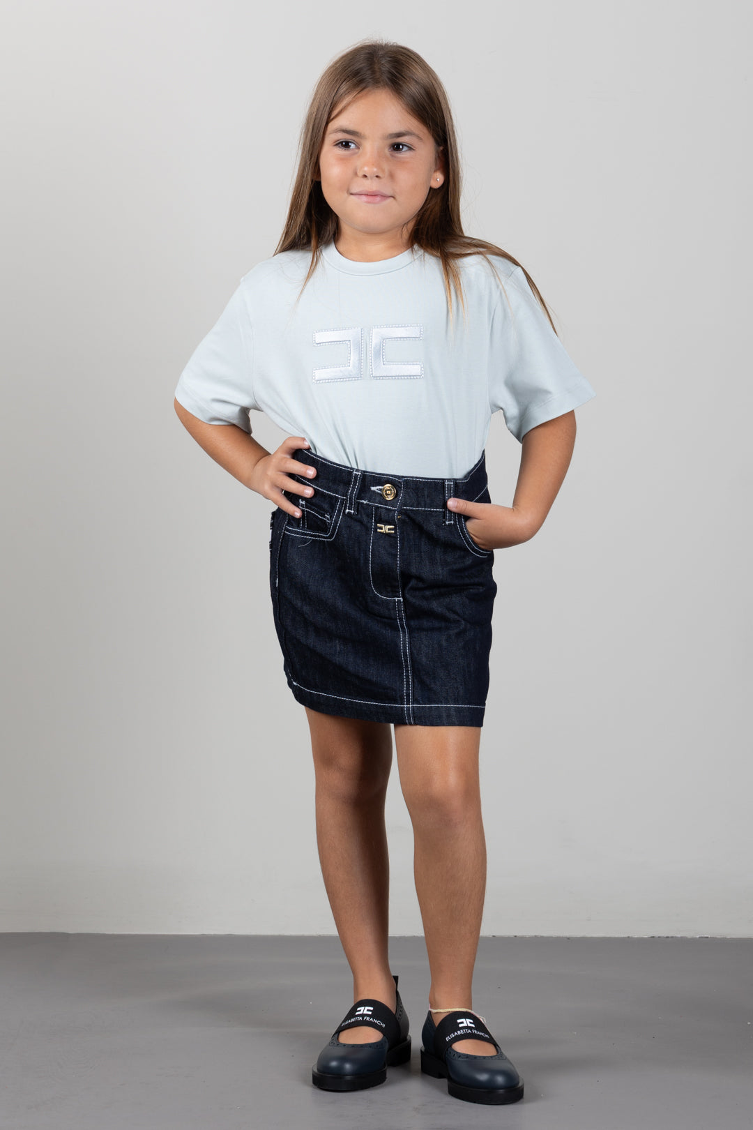Elisabetta Franchi Bambina T-shirt con Logo Ricamato EFTS265CJE018.1069