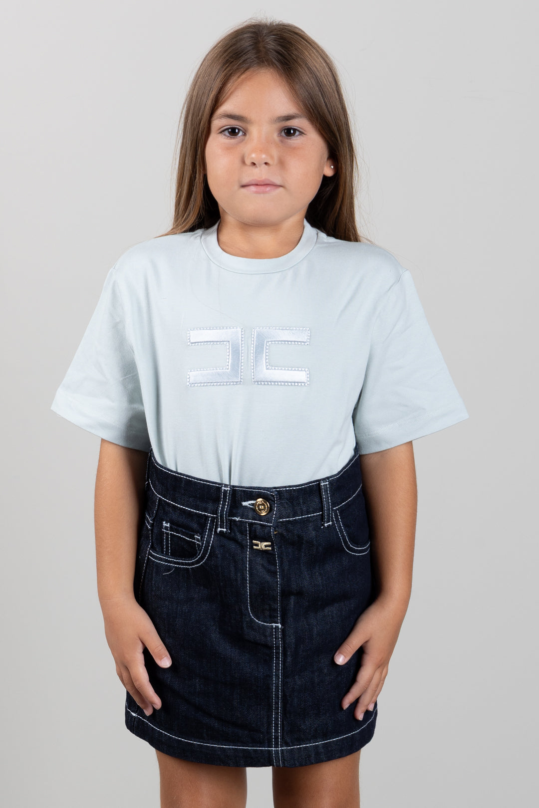Elisabetta Franchi Bambina T-shirt con Logo Ricamato EFTS265CJE018.1069