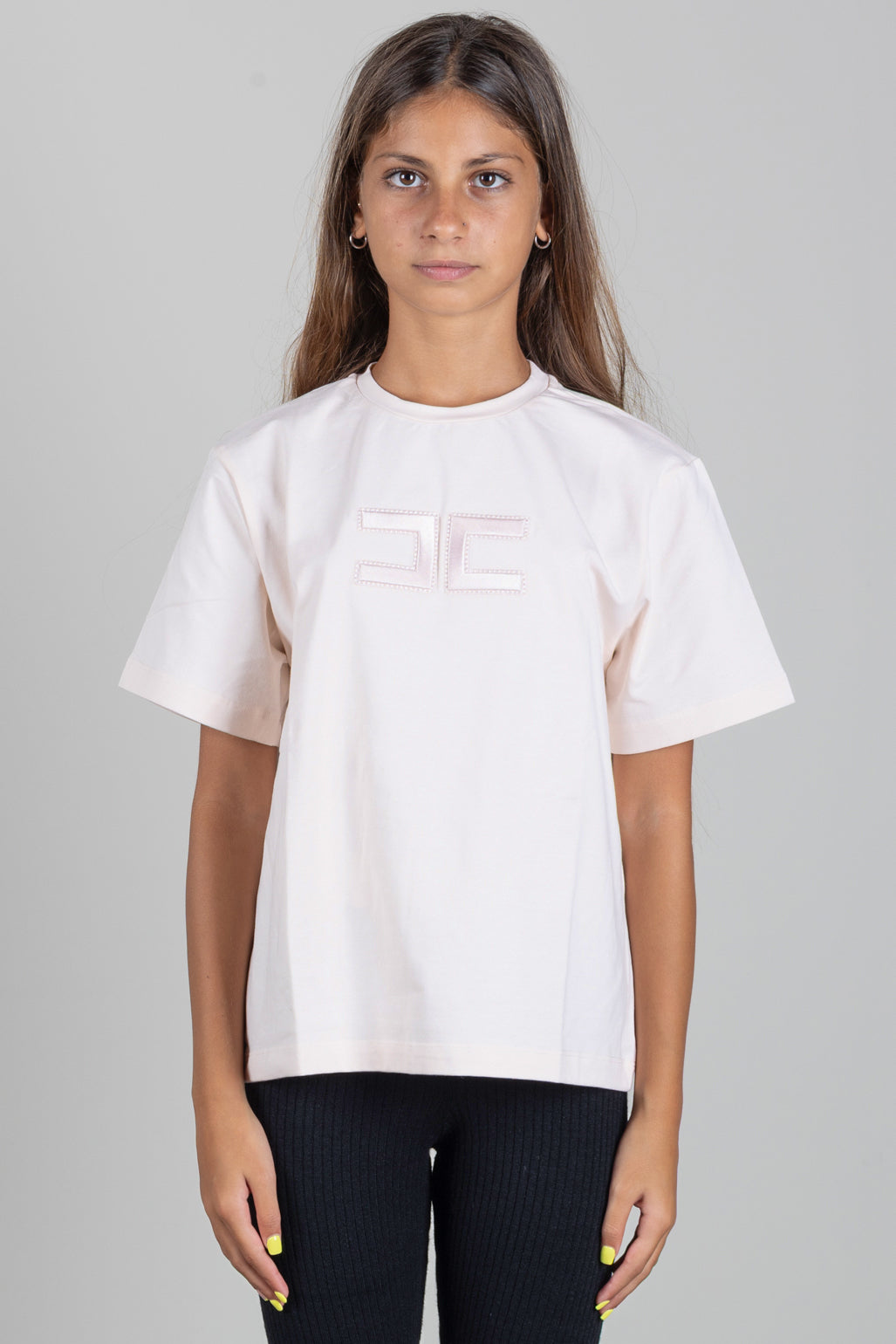 Elisabetta Franchi Bambina T-shirt con Logo Ricamato EFTS265CJE018.C063