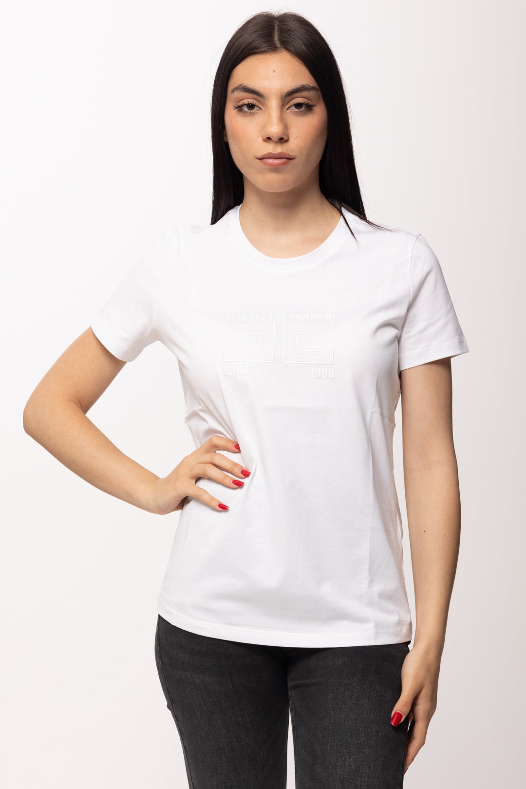 Elisabetta Franchi T-shirt con Logo Ricamato MA71G61E2 GESSO