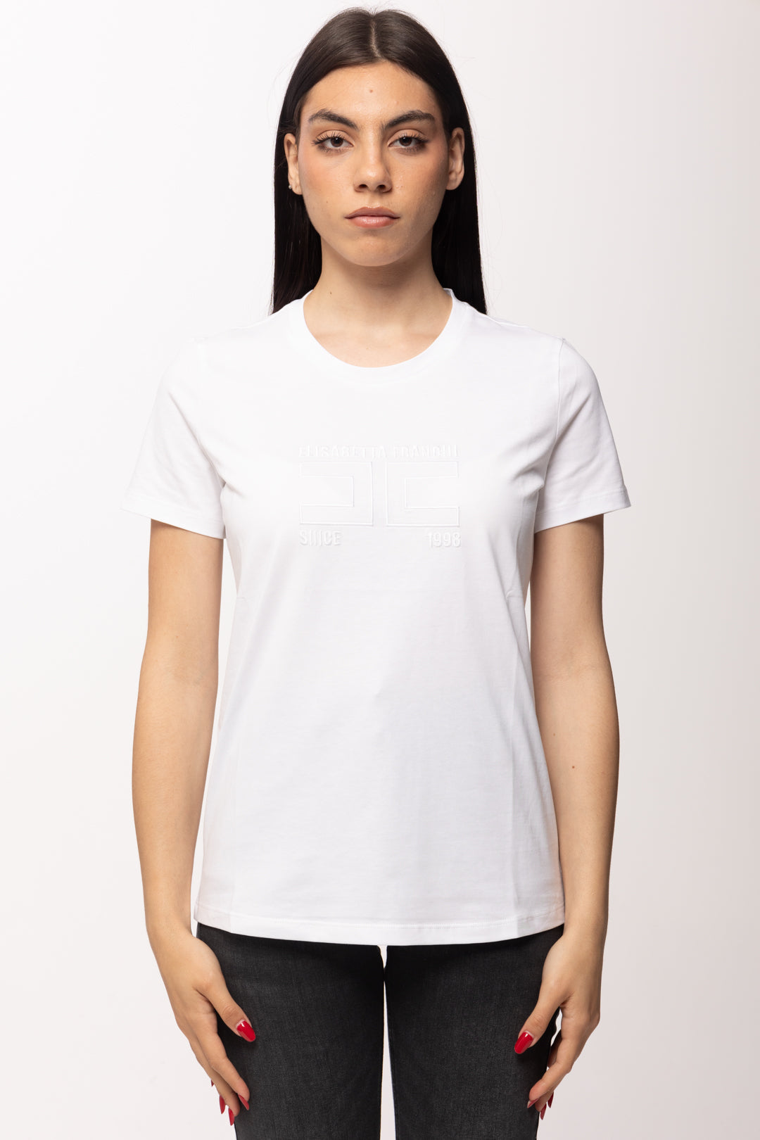 Elisabetta Franchi T-shirt con Logo Ricamato MA71G61E2 GESSO