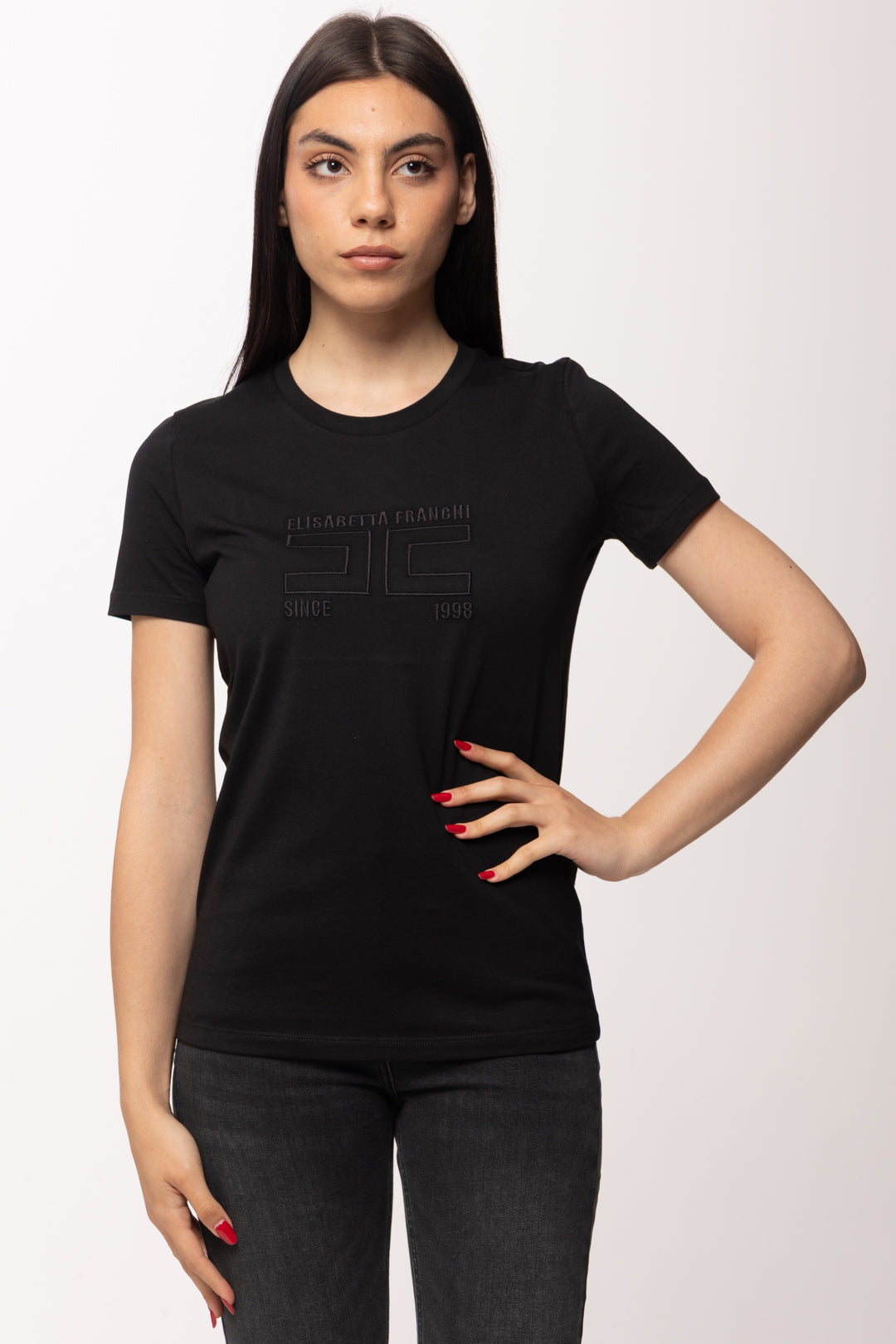 Elisabetta Franchi T-shirt con Logo Ricamato MA71G61E2 NERO