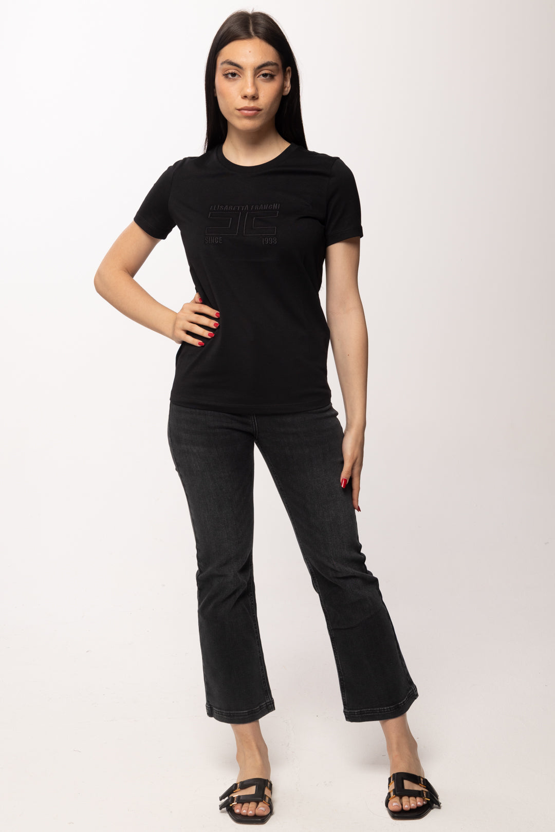 Elisabetta Franchi T-shirt con Logo Ricamato MA71G61E2 NERO