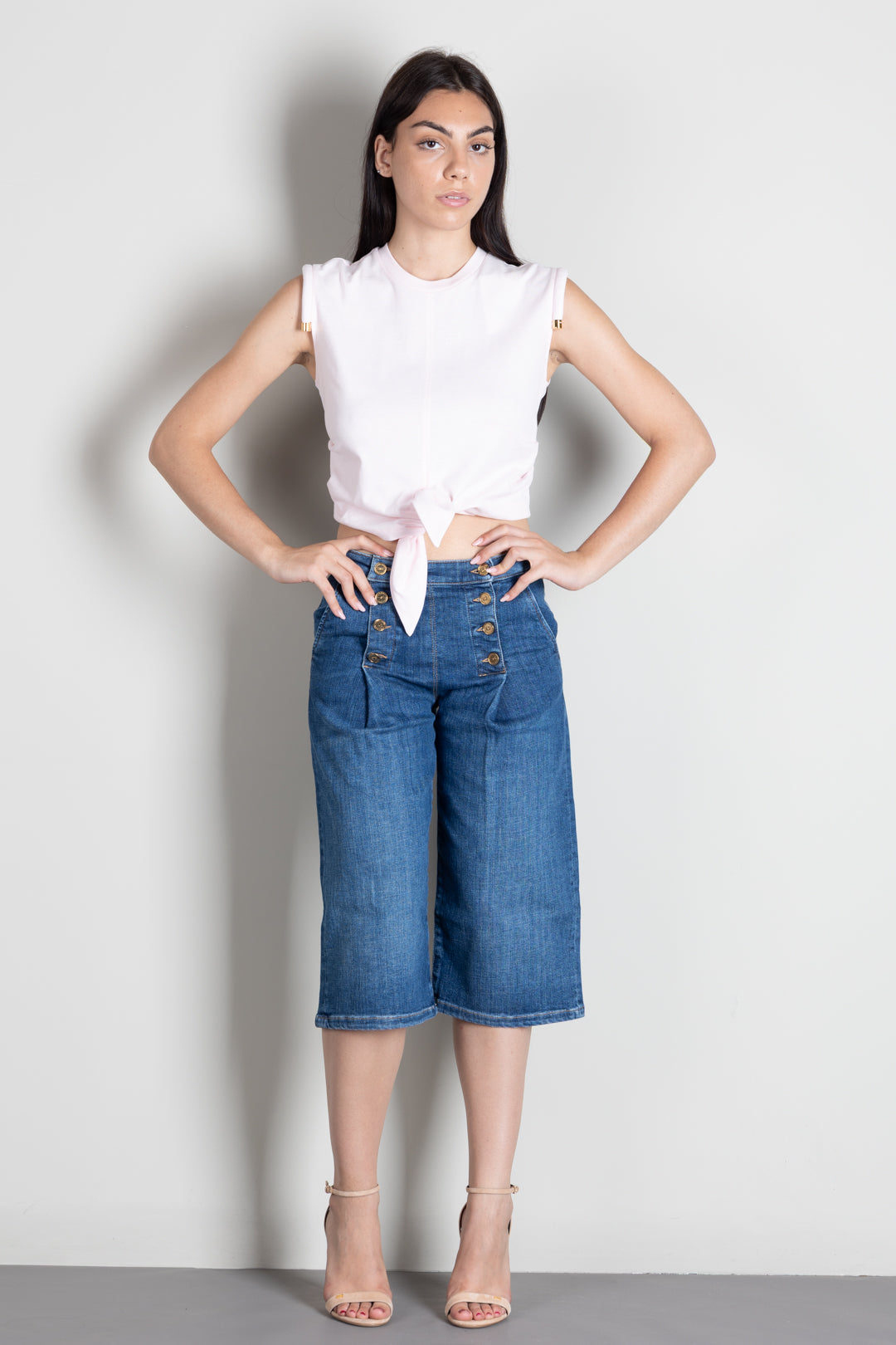 Elisabetta Franchi T-shirt  con Nodo e Dettaglio Sulle Spalle MA00766E2 MARSHMALLOW