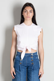 Elisabetta Franchi T-shirt  con Nodo e Dettaglio Sulle Spalle MA00766E2 MARSHMALLOW