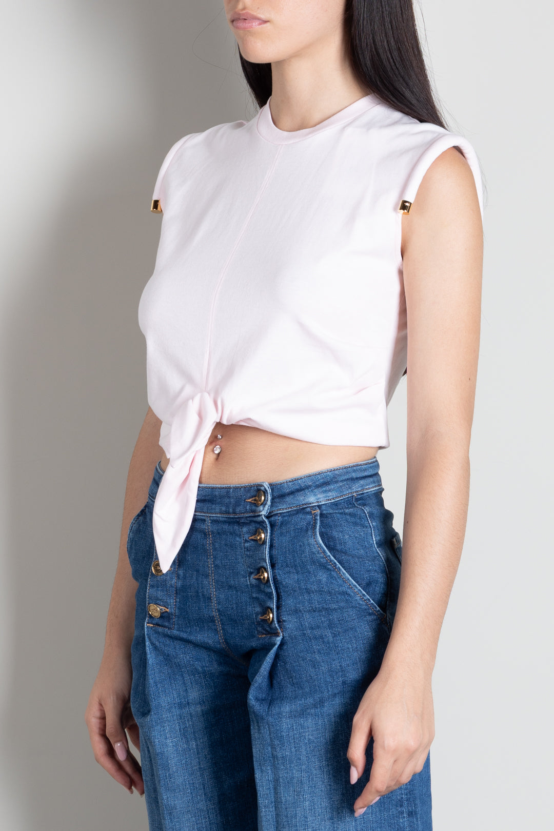 Elisabetta Franchi T-shirt  con Nodo e Dettaglio Sulle Spalle MA00766E2 MARSHMALLOW