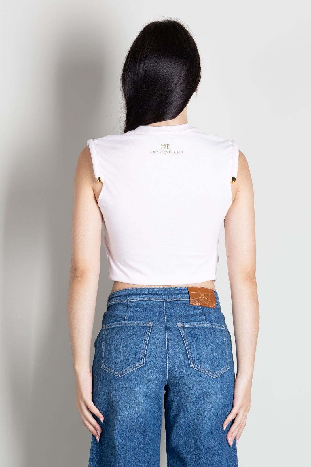 Elisabetta Franchi T-shirt  con Nodo e Dettaglio Sulle Spalle MA00766E2 MARSHMALLOW