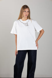 Elisabetta Franchi Bambina T-shirt con Ricamo Collana Gioiello e Logo EFTS264CJE018.0004