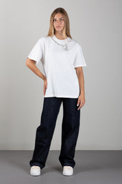 Elisabetta Franchi Bambina T-shirt con Ricamo Collana Gioiello e Logo EFTS264CJE018.0004