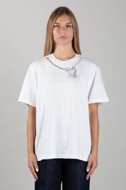 Elisabetta Franchi Bambina T-shirt con Ricamo Collana Gioiello e Logo EFTS264CJE018.0004