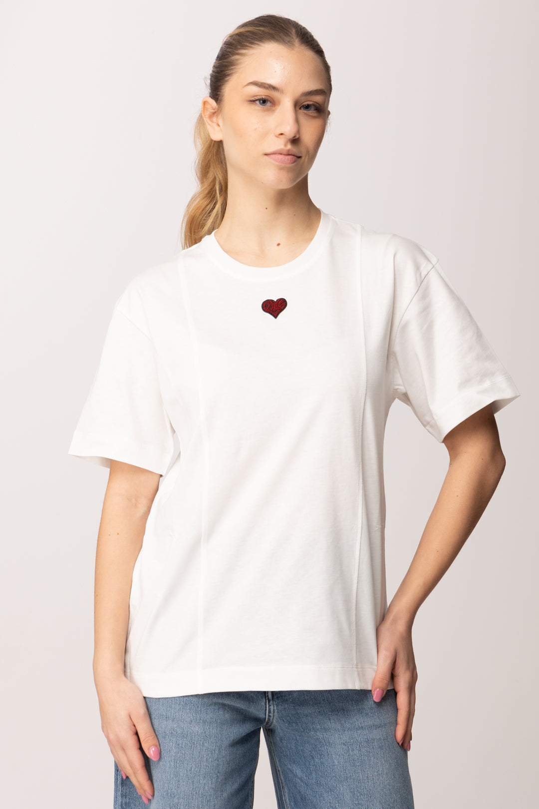 Pinko T-shirt con Ricamo Cuore 105665 A326 Z05