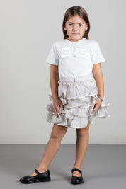 Elisabetta Franchi Bambina T-shirt con Ricamo Doppia C e Strass EFTS270CJE018.0004
